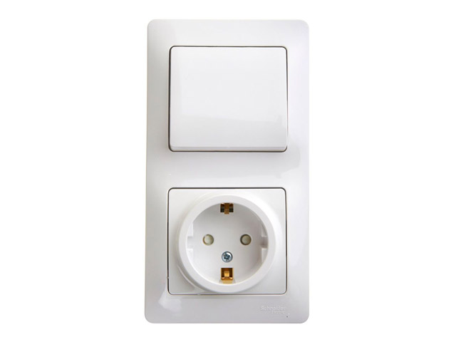 Блок Schneider Electric GSL000170 розетка с/з со шторками и 1-кл. выключатель белый