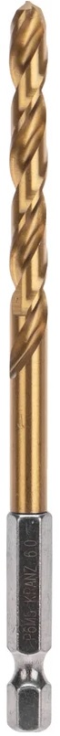 Сверло KRANZ KR-91-5507 по металлу, 6мм, Р6М5, ТИТАН, шестигранный хвостовик (1 шт. в упаковке) DIN 338