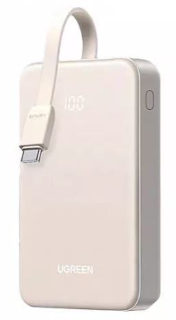Аккумулятор внешний портативный UGREEN PB521 45207_ 20000mAh PD30W со встроенным кабелем USB-C. Цвет: белый