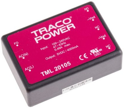 Преобразователь AC-DC сетевой TRACO POWER TML 20105 вых: 20 Вт; Выход: 5 В; U1: 5 В; I1: до 4 А; Стабилизация: напряжение; Вход: 110/220В авто