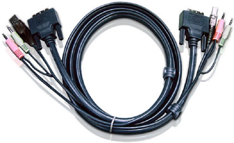  Кабель Aten 2L-7D02UD мон+клав+мышь USB+аудио, DVI-D Dual Link+USB A-Тип+2xRCA=>DVI-D Dual Link+USB B-Тип+2xRCA, Male-Male, опрессованный, 1.8 м, черн