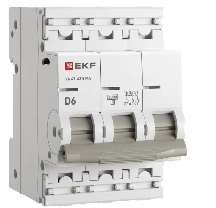 Автоматический выключатель EKF M63MA6310D ВА 47-63N MA 3P 10А (D) 6кА без тепл. расцепит. PROXIMA