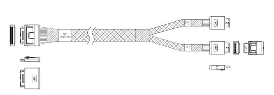 Кабели SAS/SATA/SCSI  Xcom-Shop Кабель JPC P5251DR01000-1 OCuLink x8 80P (прямой Straight Type) -TO- 2x OCuLink x4 42P (прямой Straight Type) , 85 Ohm, L:100cm (C11211)