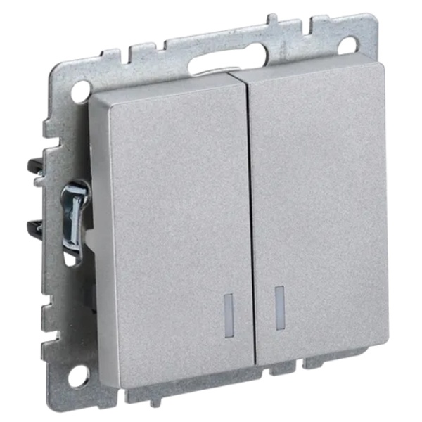 Выключатель двухклавишный с подсветкой IEK BR-V20-1-10-K47 BRITE 10А ВС10-2-1-БрА Алюминевый
