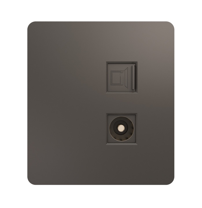 Розетка KRANZ KR-78-0722-2 MIELE ROUND компьютерная RJ45 кат6 + TV с/у титан
