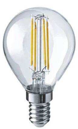 Лампа светодиодная Navigator NLL-F-G45-4-230-2.7K-E14 (уп/10шт), FILAMENT, 4Вт, 220-240В, 2700К, 350лм, E14, 45х78мм, шар, прозрачная (71309)