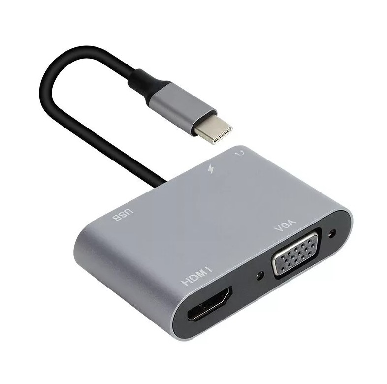   Xcom-Shop Адаптер Aopen/Qust ACU4511 USB Type-C (m)-->VGA, HDMI 4K*30Hz, USB 3.0, PD, audio