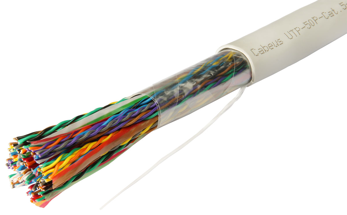 Кабель витая пара Cabeus UTP-50P-Cat.5-IN UTP (U/UTP), категория 5, 50 пар (24 AWG), одножильный (solid), PVC