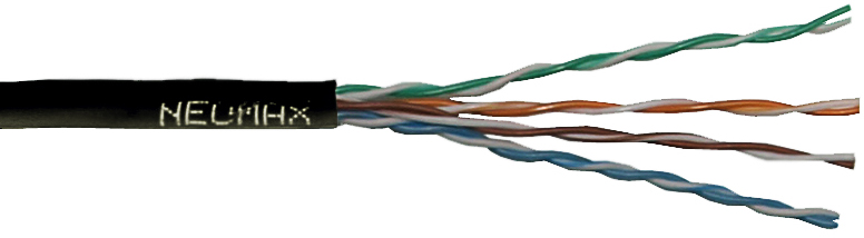 Кабель витая пара U/UTP 5e кат. 4 пары Neomax NM10031 24AWG(0.51 мм), медь, одножильный (solid), внешний, PE, чёрный, уп/305м