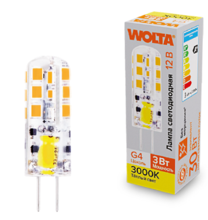 Лампа светодиодная WOLTA WSTD-JC-12V3W3KG4-S 3Вт 3000K G4