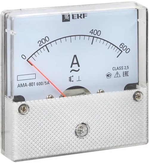 Амперметр EKF ama-801-600 AMA-801 аналоговый на панель (80х80) круглый вырез 600А трансф. подкл.