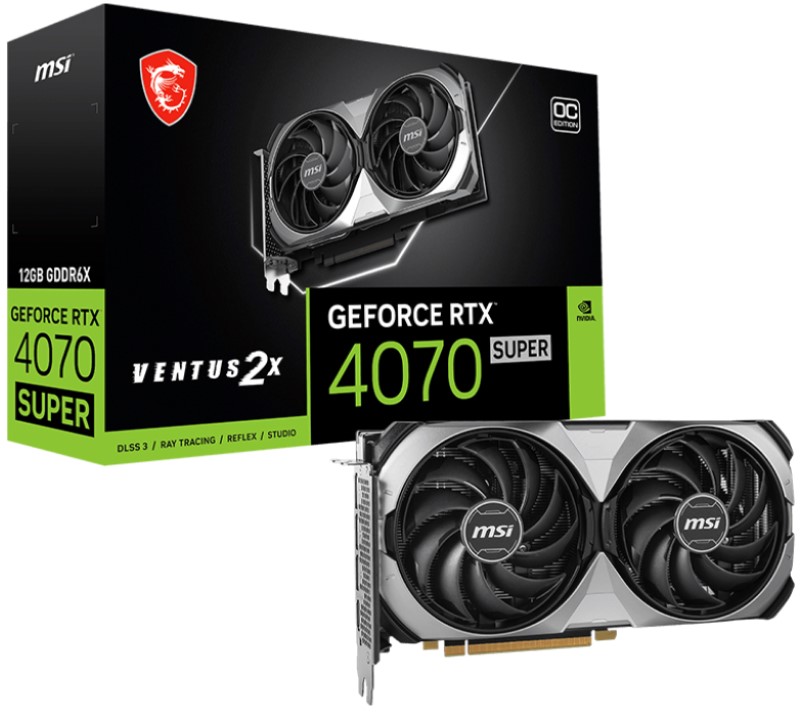 Видеокарты PCI-E MSI  Xcom-Shop Видеокарта PCI-E MSI GeForce RTX 4070 SUPER (RTX 4070 SUPER 12G VENTUS 2X OC) 12GB GDDR6X 192bit 5nm 1980/21000MHz HDMI/3*DP Ret