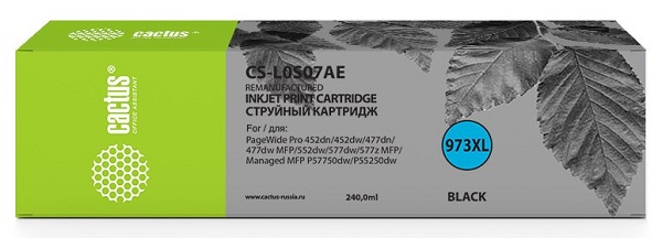 Картридж черный Cactus CS-L0S07AE для HP PageWide Pro 452dw/Pro 477dw 240мл