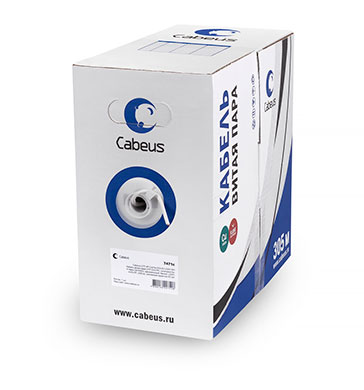 Кабель витая пара U/UTP 5e кат. 2 пары Cabeus UTP-2P-Cat.5e-SOLID-LSZH-GY-500 (24 AWG), одножильный, серый LSZH, нг(А)-HF