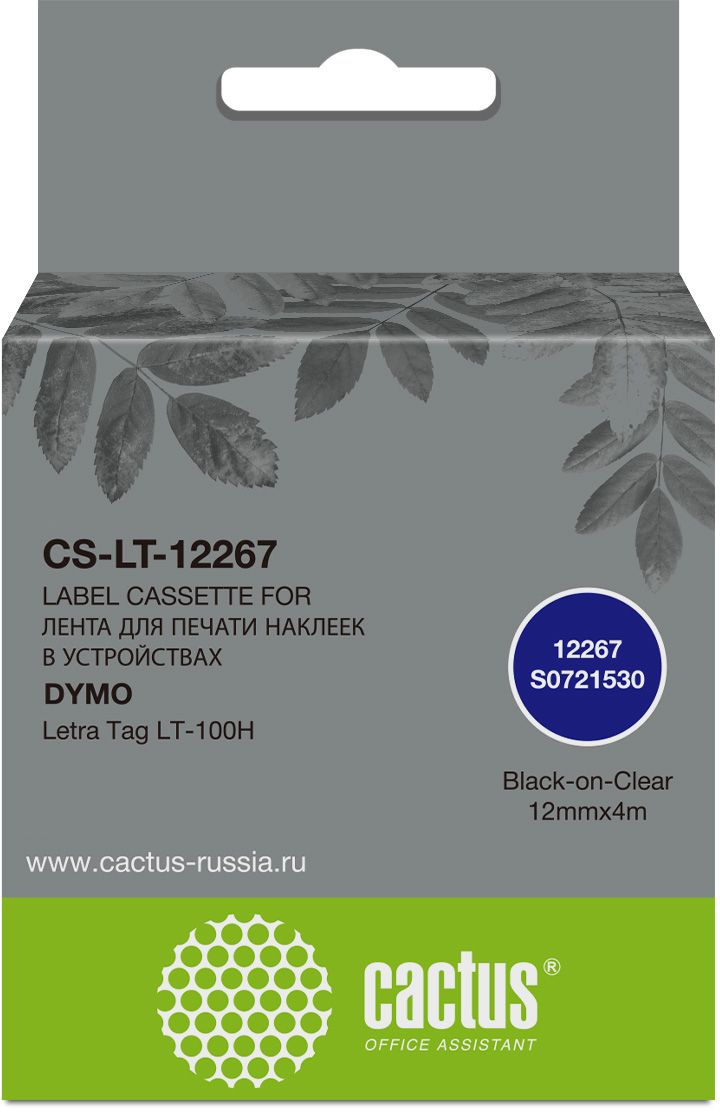  Картридж ленточный Cactus CS-LT-12267 черный/прозрачный для Dymo Letra Tag LT-100H