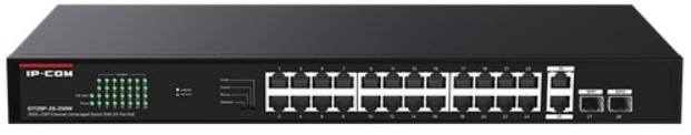Коммутатор неуправляемый IP-Com G1128P-24-250W PoE, 28 портов, 26x1 Гбит/с, SFP 2x1 Гбит/с, PoE 24x30Вт