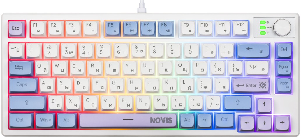 Клавиатура Defender Novis GK-318 RU 45318 бел/гол, 80кн+FN, радуж, 1.5м