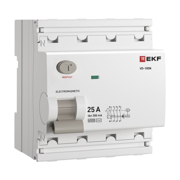 УЗО EKF E1046M25300 ВДТ ВД-100N 4P 25А 300мА AC эл-мех 6кА PROXIMA