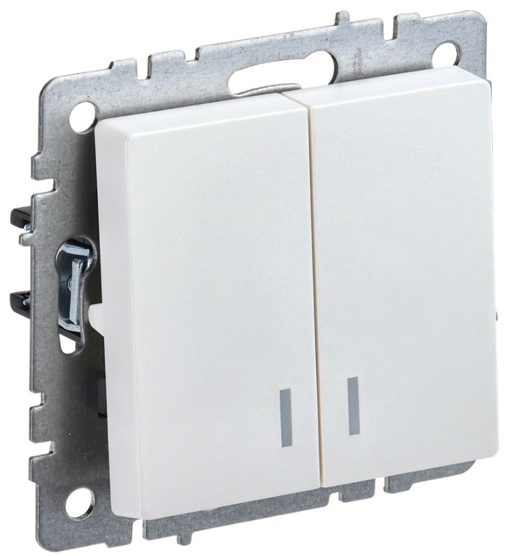 Выключатель двухклавишный с подсветкой IEK BR-V20-1-10-K36 BRITE 10А ВС10-2-1-БрЖ Жемчужный