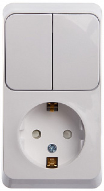 Блок Schneider Electric BPA16-202B розетка с/з со шторками+выключатель 2-клавишный бел