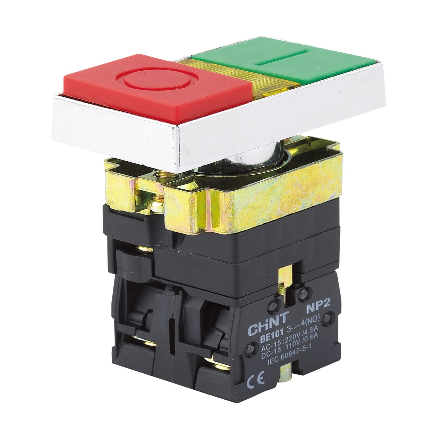 Кнопка двойная CHINT 574789 NP2-BW8465 белый корпус, 1НО+1НЗ, AC/DC230В (LED), IP40 (R)
