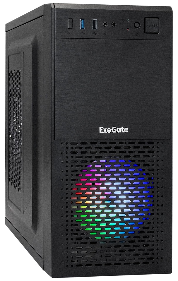 Корпус mATX Exegate mEVO-7807-NPX450 EX292983RUS черный, 450W, USB2.0, 1*USB3.0, 120mm fan, с RGB подсветкой