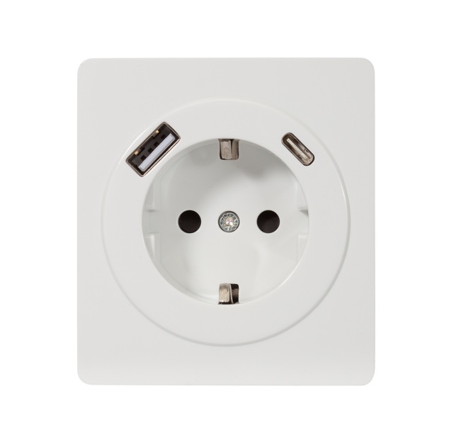 Розетка с заземлением с 2 USB KRANZ KR-78-0704-1 MIELE ROUND с/у з/ш 16А A+C быстрой зарядки 5В/3А перламутр