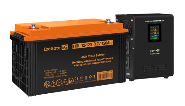 Комплект Exegate FineSine SX-500.LCD.AVR.2SH EX296511RUS ИБП EX295995RUS + батарея 120Aч EX285657RUS 1шт (инвертор, синус, для котла, настенный) 500VA