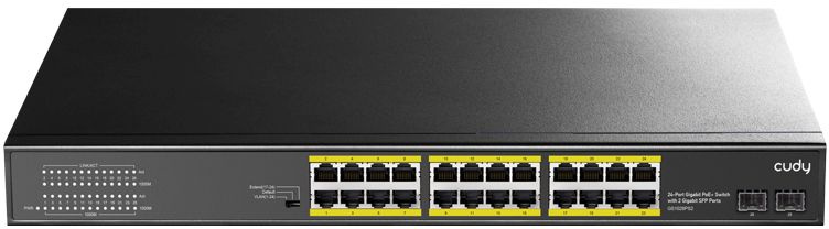 Коммутатор неуправляемый Cudy GS1028PS2 24-10/100/1000 BASE-T Gigabit ports, 19-inch, 2-1000 BASE-X SFP Slot, 24-port IEEE 802.3at PoE+ Injector, Supp