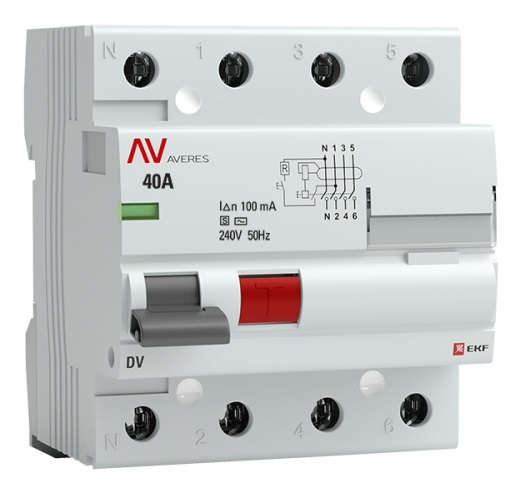 УЗО EKF rccb-4-40-100-s-av DV 4P 40А/100мА (S) AVERES