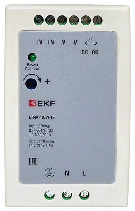 Блок питания EKF DR-M-100W-12 на дин рейку 100 Вт, 220 В AC /12 В DC