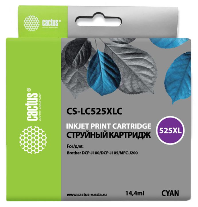 Картридж Cactus CS-LC525XLC голубой (14.4мл) для Brother DCP-J100/J105/J200