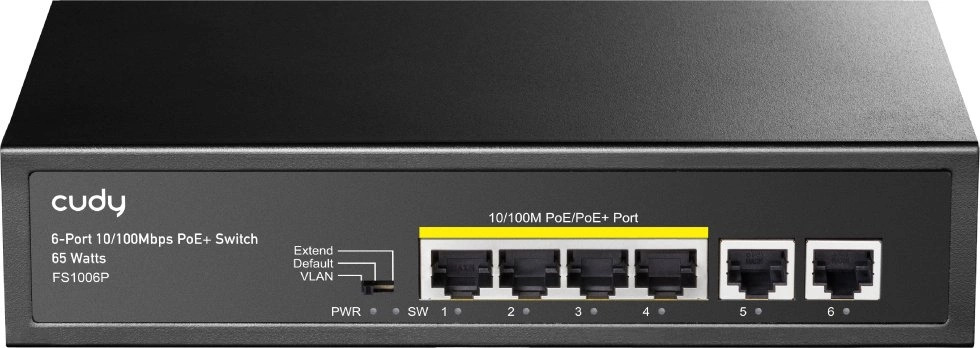 Коммутатор неуправляемый Cudy FS1006P 6-Port 10/100M PoE with 4 POE Ports Desktop, support 4-port IEEE 802.3at PoE+ Injector (Port-1 to Port-4), Suppo