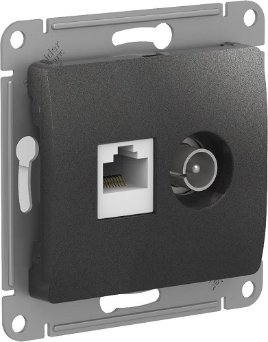 Розетка Systeme Electric GSL000789 Glossa двойная ТВ + компьютерная RJ45, кат. 5Е, механизм, антрацит