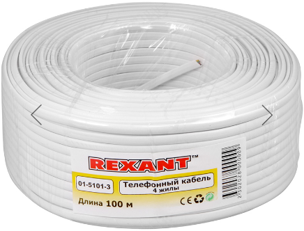 Кабель телефонный Кабель Rexant 01-5101-3 телефонный ШТЛП 4 жилы CCA, белый, 100м