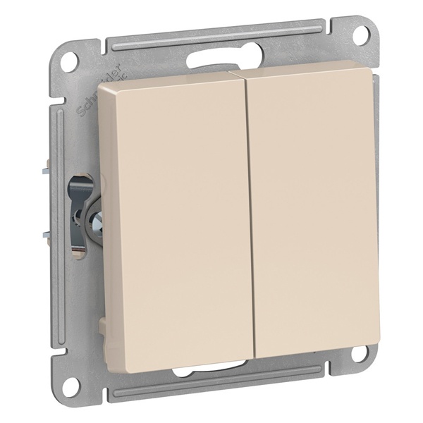 Выключатель двухклавишный кнопочный Systeme Electric ATN000217 AtlasDesign сх.5, 10АХ, механизм, Бежевый