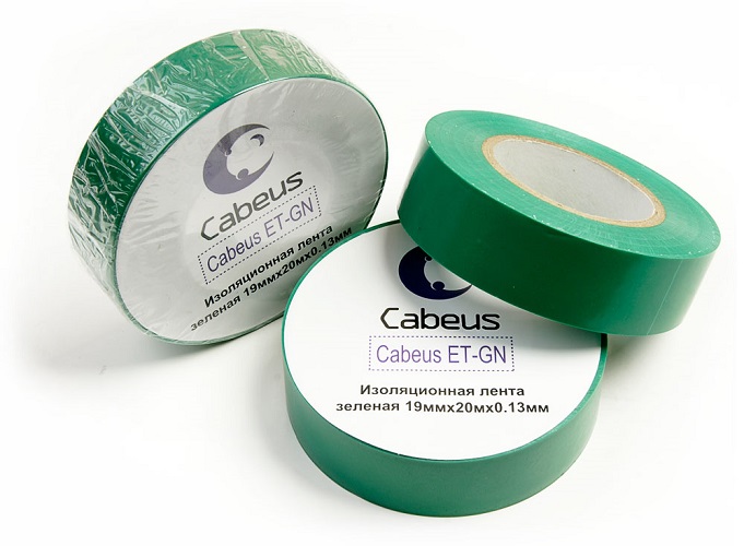 Изолента Cabeus ET-GN зеленая 19ммх20мх0.13мм