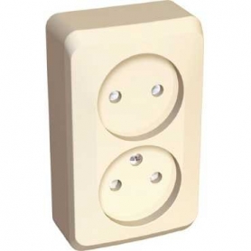 Розетка Schneider Electric PA16-006K Этюд 2-ая, без заземления, со шторками, наружная, 16 А, 250 В, 3680 Вт, IP20, в сборе (кремовая)