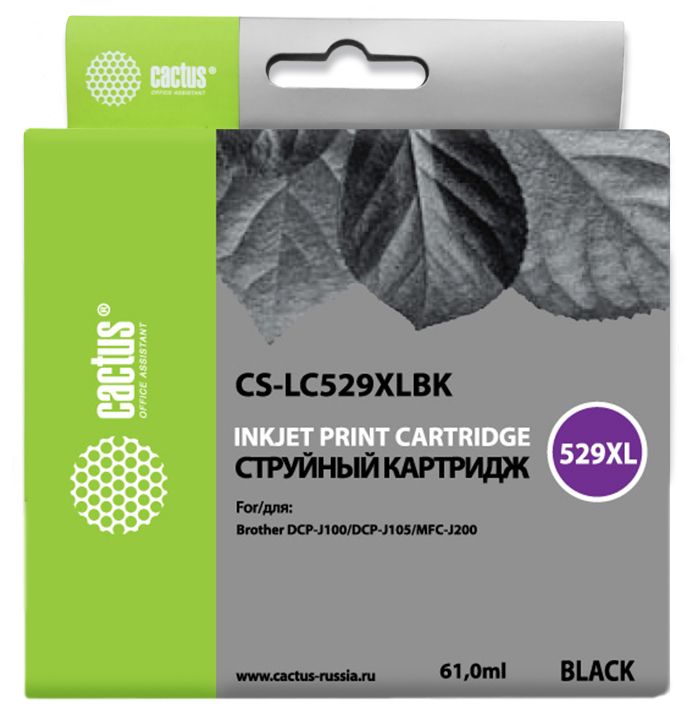 Картридж Cactus CS-LC529XLBK черный (61мл) для Brother DCP-J100/J105/J200