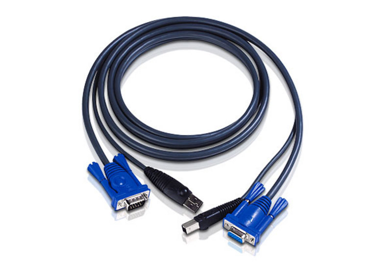  Кабель Aten 2L-5003U мон+клав+мышь USB, HD DB15+B-тип, Female+Male/Male, 8+4 проводов, опрессованный, 3 м, черный