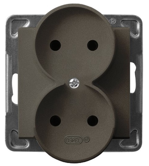 Розетка Ospel GP-2RR/m/40 двойная, 16A, 250V, 3520W, IP-20, клеммы винтовые, шоколадный металлик