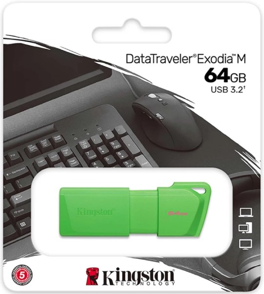 Накопитель USB 3.2 64GB Kingston KC-U2L64-7LG DataTraveler Exodia M Neon (GREEN)