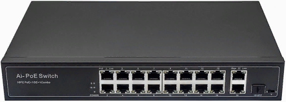 Коммутаторы PoE  Xcom-Shop Коммутатор PoE NST NS-SW-16F3G-P Fast Ethernet. Порты: 16 x FE (10/100 Base-T) с PoE (IEEE 802.3af/at), 2 x GE Uplink (RJ45), 1 x GE SFP Uplink