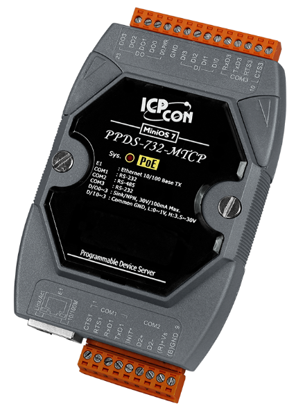   Xcom-Shop Преобразователь ICP DAS PPDS-732-MTCP CR Programmable Device Server with PoE, Modbus Gateway, 2 RS-232 ports and 1 RS-485 port