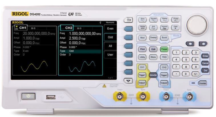 Генератор сигналов Rigol DG4202 200MHz, 2CH, 500MSa/s, 14bits, 7digits/s Frequency Counter
