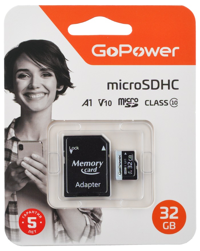 Карта памяти MicroSDHC 32GB GoPower 00-00025675 Class10 60 МБ/сек V10 с адаптером
