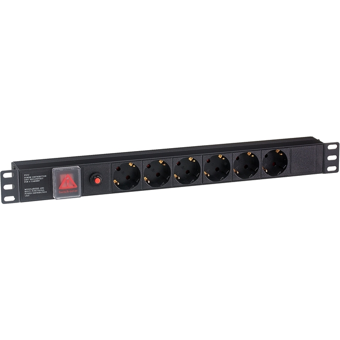 Блок розеток Exegate ServerPro PDU-19H605 Al-6S-C14-SW-O EX280830RUS (19, 1U, Алюминий, 6 Schuko, С14, выкл. с подсветкой, защита от перегрузки, черн