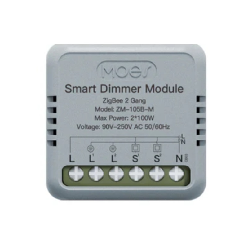   Xcom-Shop Переключатель Moes ZM-105B-M-MS ZigBee Smart Dimmer Module (на 2 канала) белый