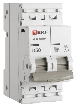 Автоматический выключатель EKF M63MA6250D ВА 47-63N MA 2P 50А (D) 6кА без тепл. расцепит. PROXIMA