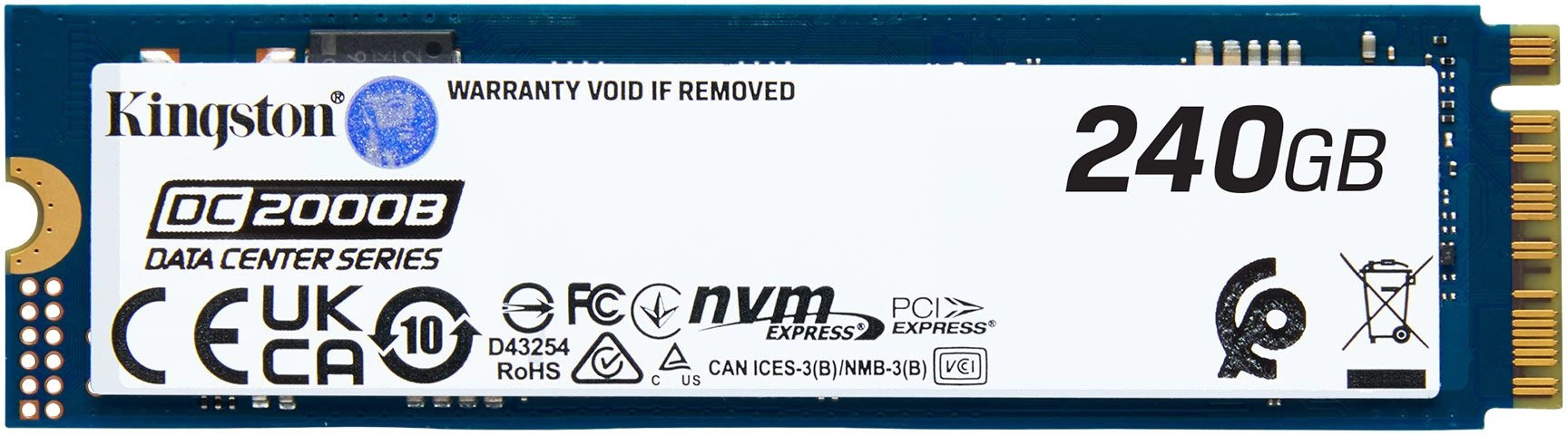 SSD AGI Накопитель SSD M.2 2280 Kingston DC2000B 240GB, 4500/400MB/s, PCIe 4.0 x4, NVME, 3D TLC, 260K/18K IOPS, 175 TBW, MTBF 2M
